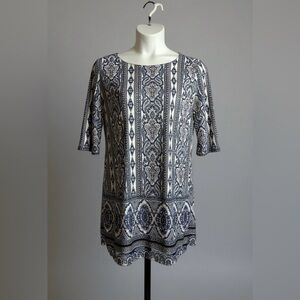 NEW - Sandra & Tiffany - Printed Stretch Tunic Dress – Size XL – Blue, Ivory